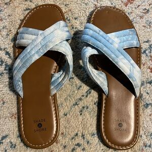 Blue and brown sandals